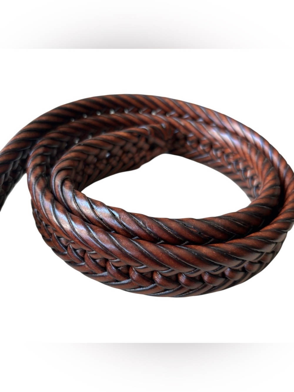 Brown Braided Genuine Leather Belt 1.25” Wide Brushed Silver Buckle Size 38 - Picture 3 of 13